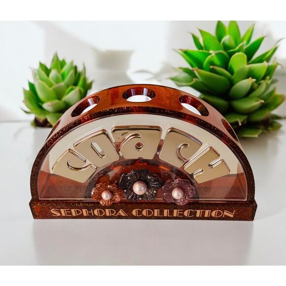 New Acrylic Sephora Collection Floral Glitter Coach Makeup Artist Brush Holder - Picture 2 of 5